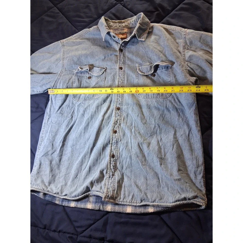 Levi Strauss Mens XL Denim Shirt Jacket Plaid Fleece Lined Light Wash Blue - Picture 2 of 7